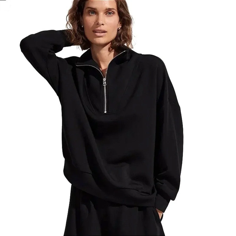 Varley Hawley DoubleSoft Half Zip Pullover Sweatshirt Black XL - Picture 2 of 11